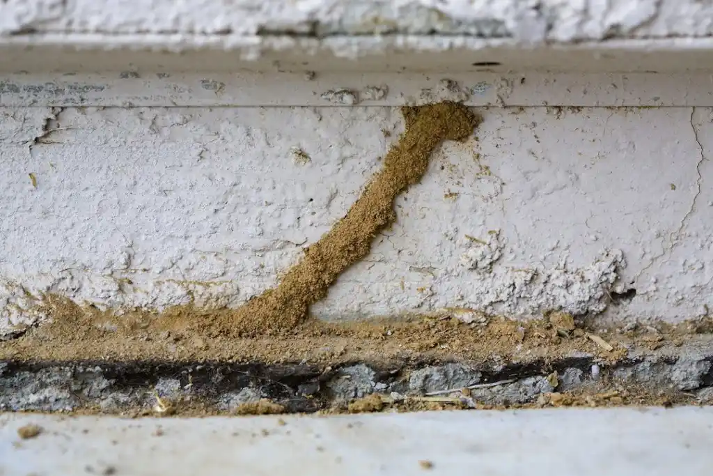 termite mud tube into sevierville house - get more helpful termite facts and photos from johnson pest control in TN